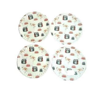Kensie Retro Radio Pink Flamingos Salad Dessert Plates 4pc Lightweight Melamine